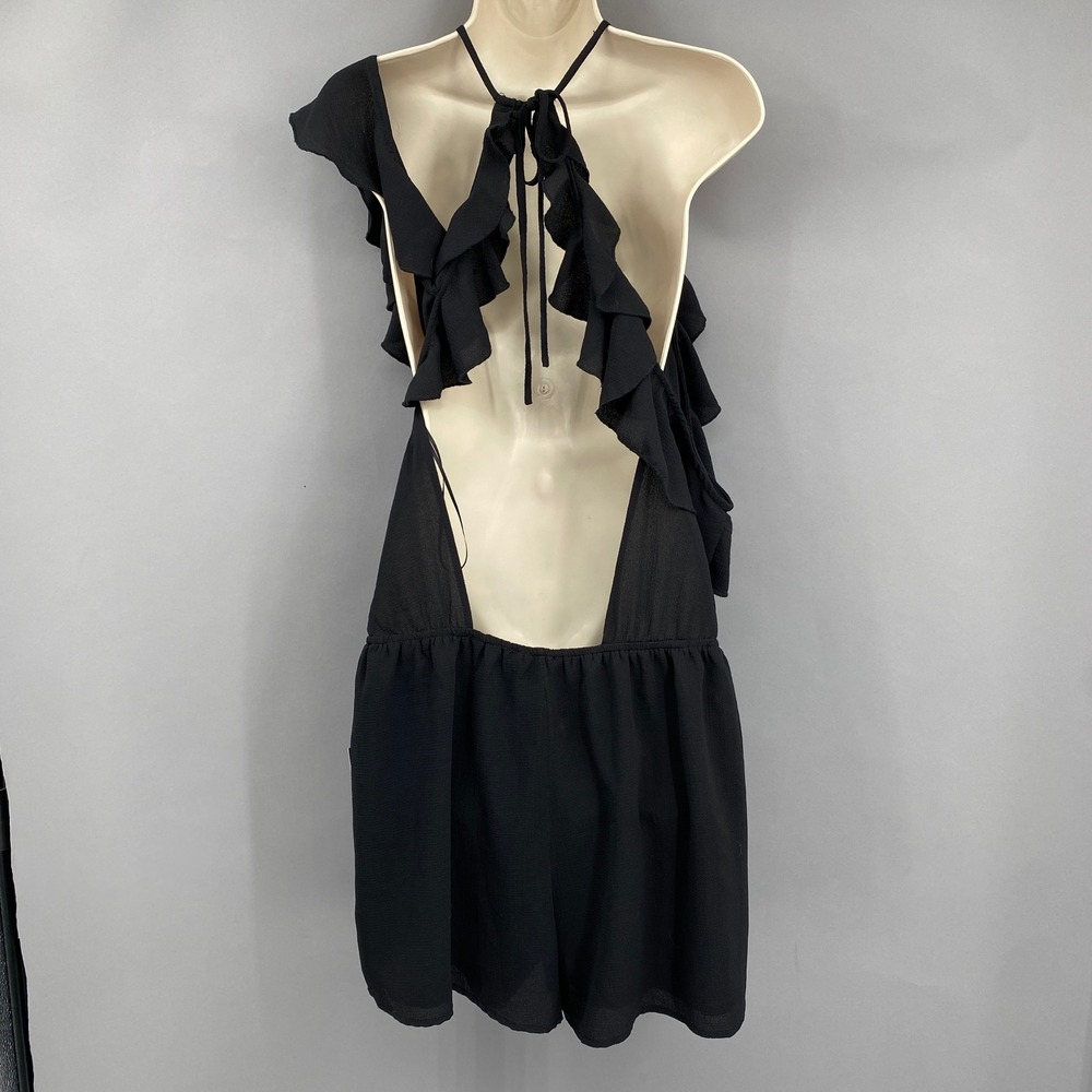 Lulus Ruffle Halter Open Backā Romper Womens XL Black Off The Shoulder Ruffle - Picture 5 of 11